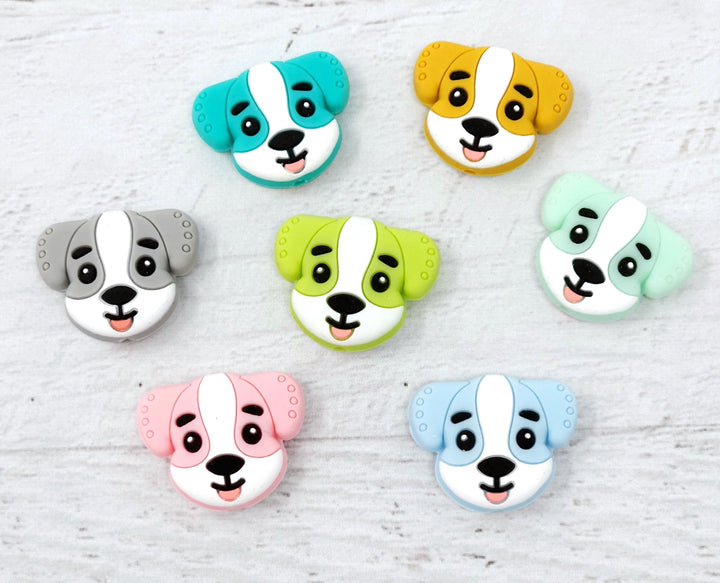 Cute Puppy Dog Head Silicone Focal Beads