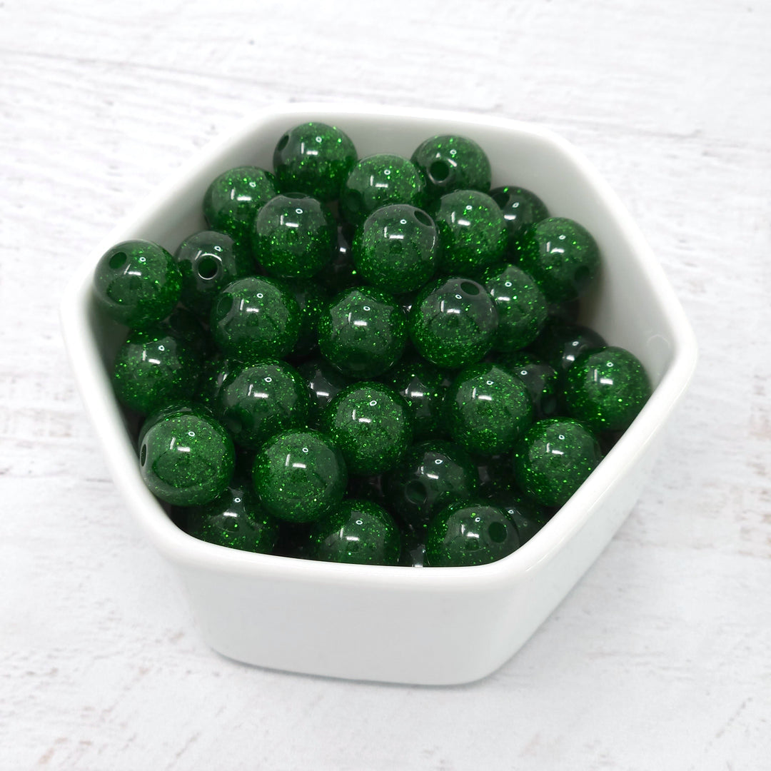 12mm Green Glitter Beads