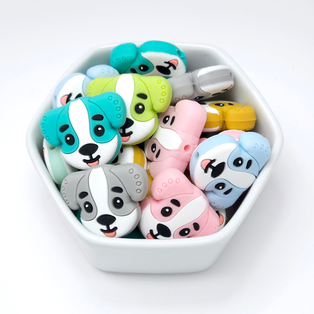 Cute Puppy Dog Head Silicone Focal Beads