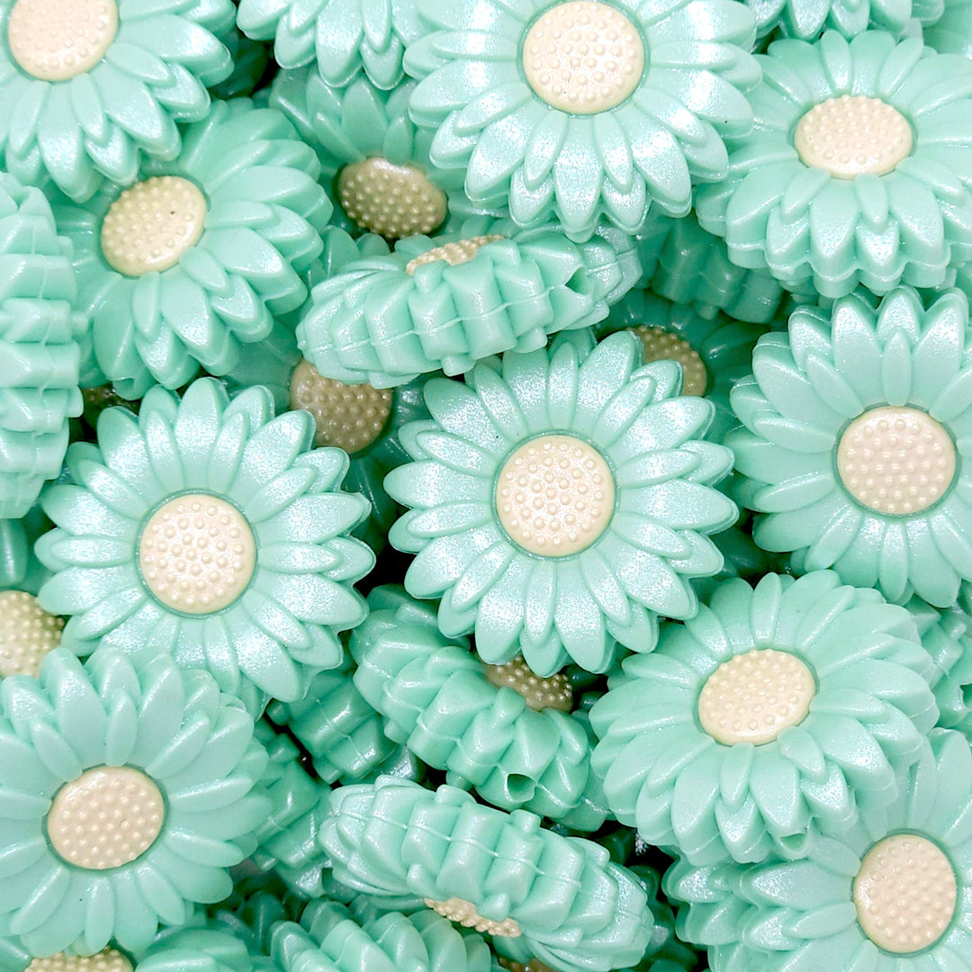 30mm Aqua-Mint Shimmer Daisy Flower Silicone Focal Beads