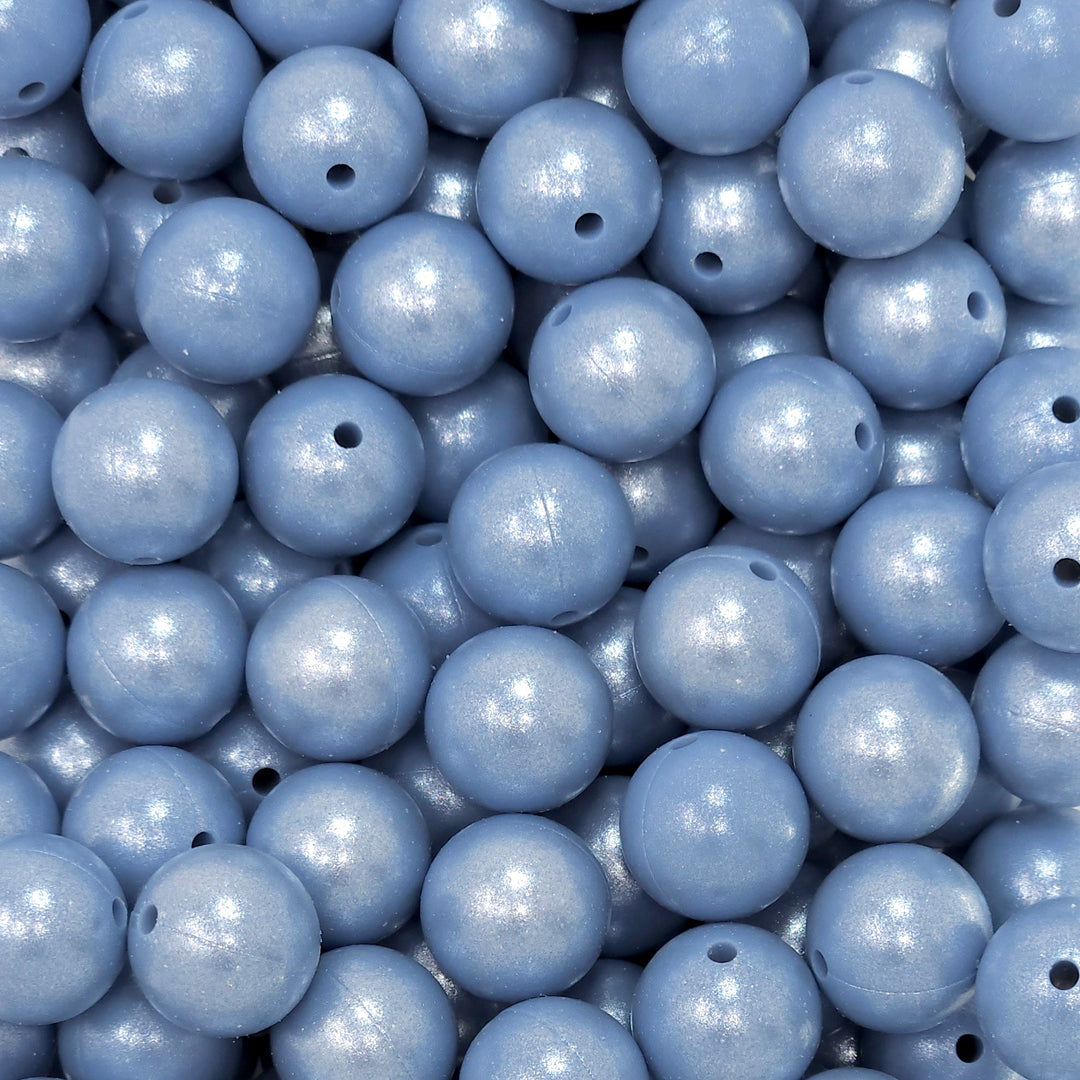 15mm Powder Blue Shimmer Pearl Silicone Bead