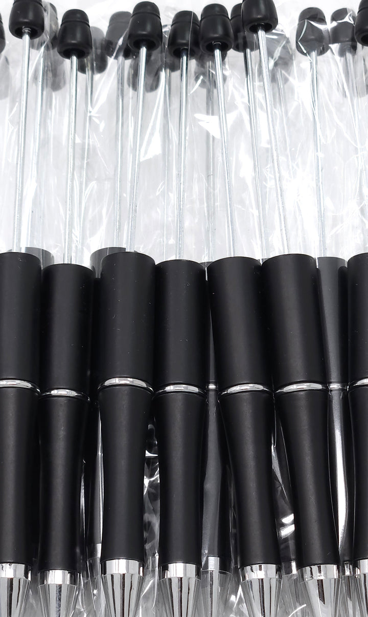 Solid Black Beadable Plastic Pen