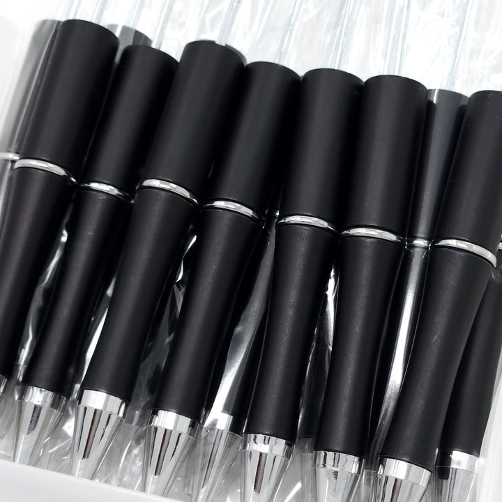 Solid Black Beadable Plastic Pen