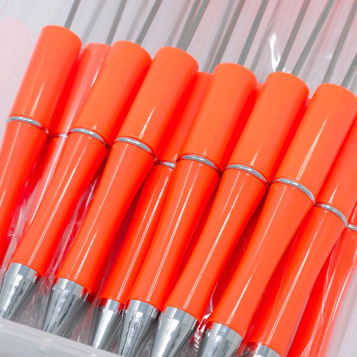 Solid Neon Orange Beadable Plastic Pen