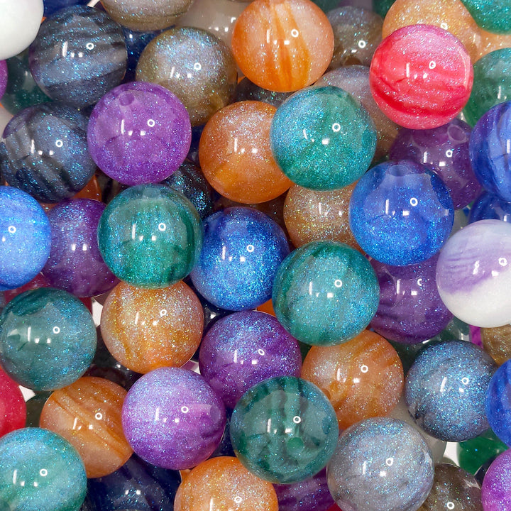 16mm Assorted Glitter Shimmer Acrylic Bead Mix (10 beads)