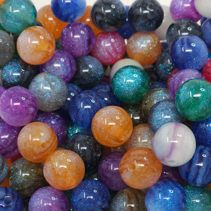 16mm Assorted Glitter Shimmer Acrylic Bead Mix (10 beads)