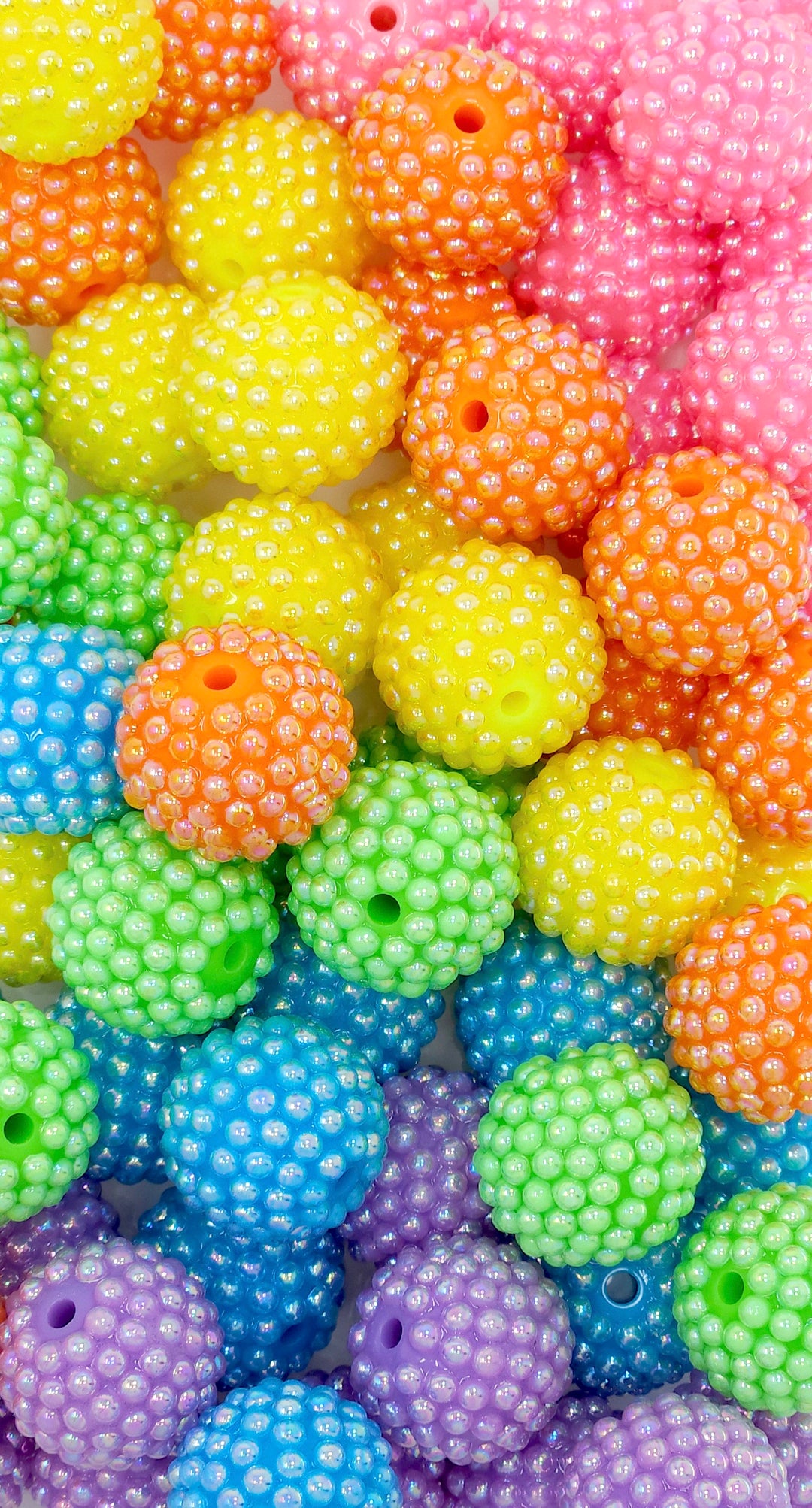 20mm AB Bright Rainbow Pearl Berry Acrylic Bead Mix (30 beads)