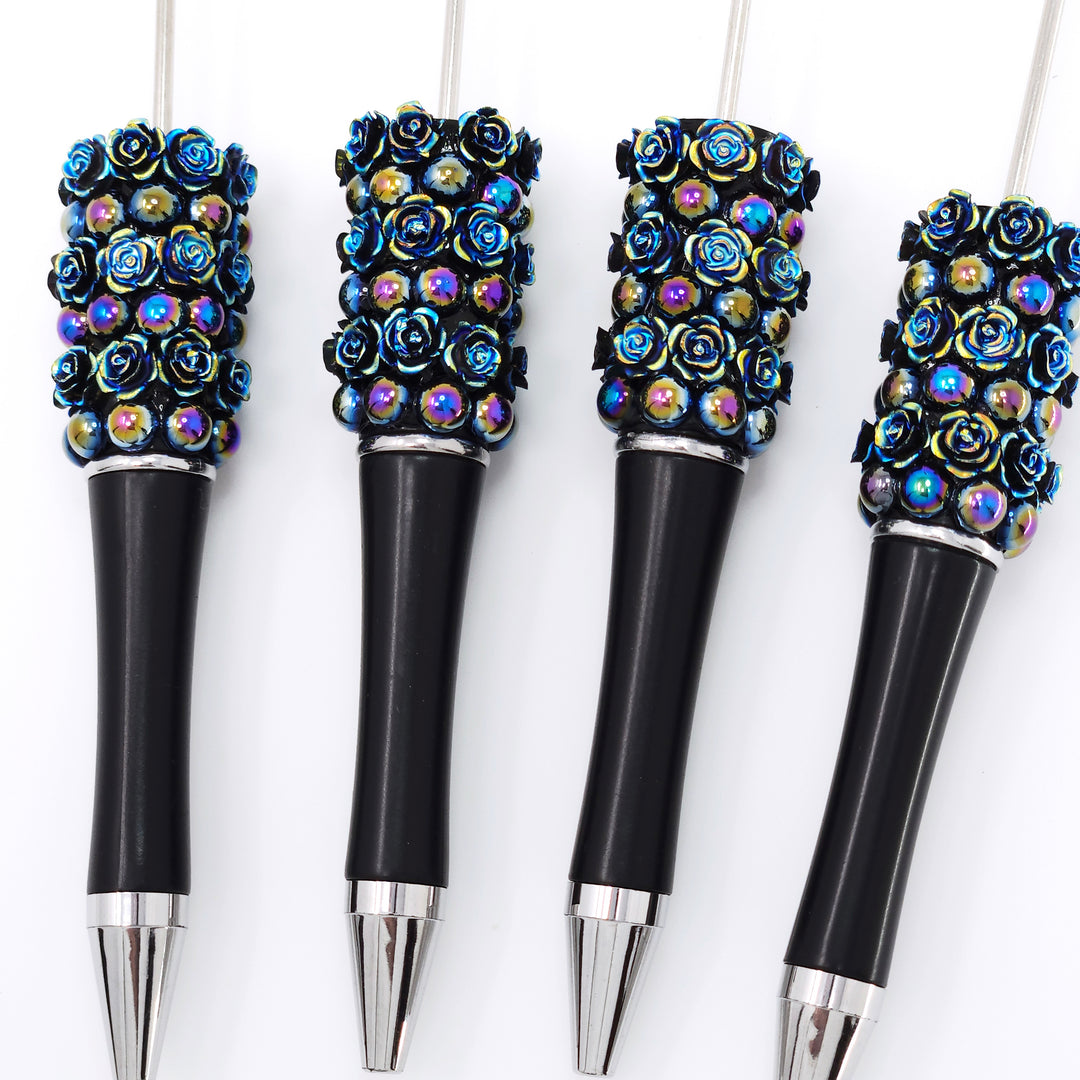 AB Black Flower & Pearl Rhinestone Beadable Pen **Discontinued**