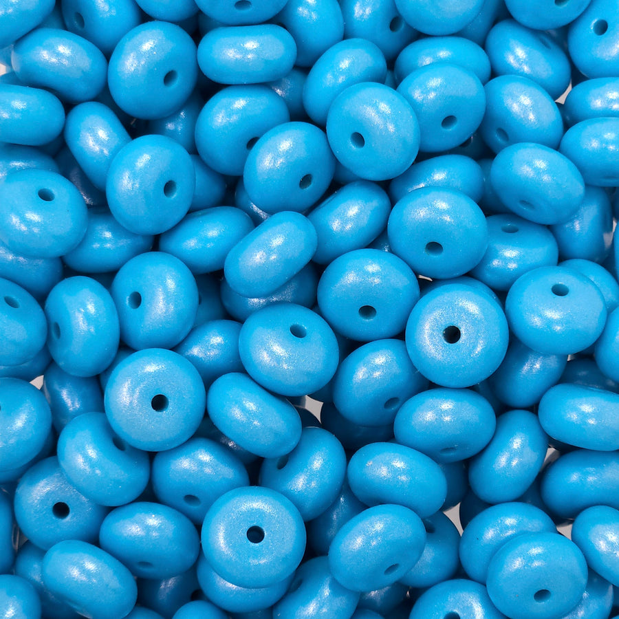 14mm Lagoon Blue Shimmer Pearl Abacus Silicone Beads (5 Beads ...