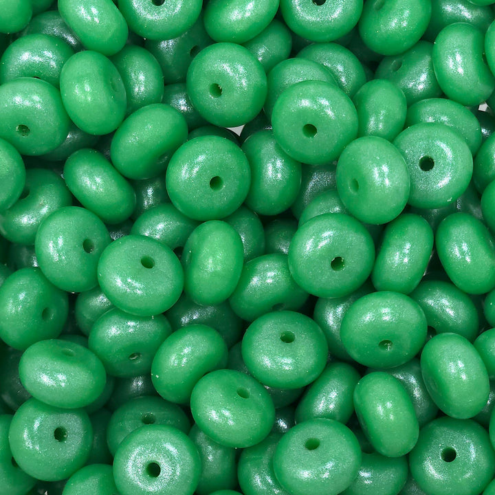 14mm Mid Green Shimmer Pearl Abacus Silicone Beads (5 Beads)