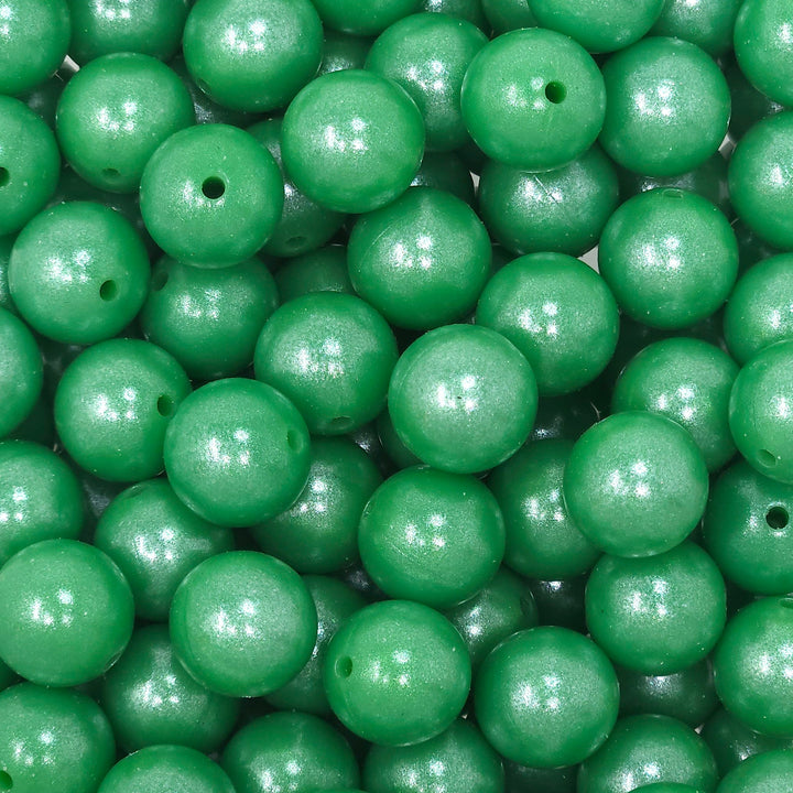 15mm Mid Green Shimmer Pearl Silicone Bead