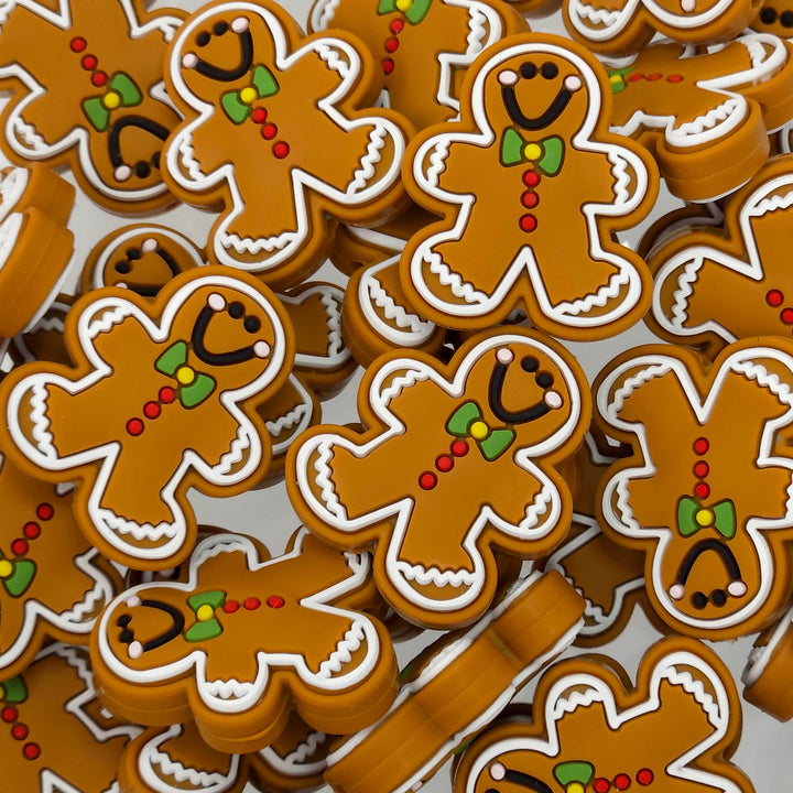 Outlined Gingerbread Man Silicone Focal Beads