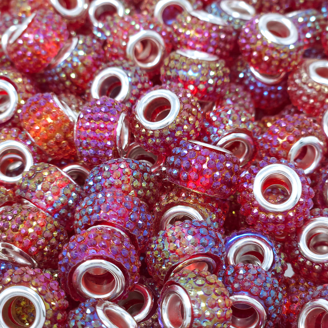 14mm AB Red Rhinestone Acrylic Abacus Spacer Beads (multipack)