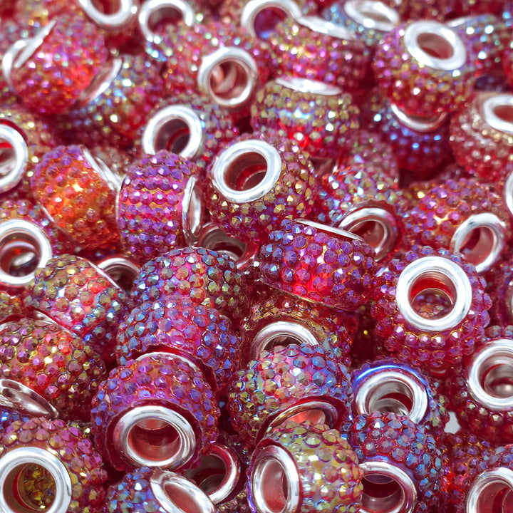 14mm AB Red Rhinestone Acrylic Abacus Spacer Beads (multipack)