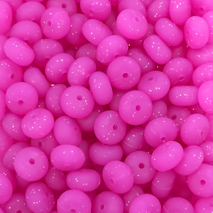 14mm Magenta Glitter Silicone Abacus Beads (5 beads)