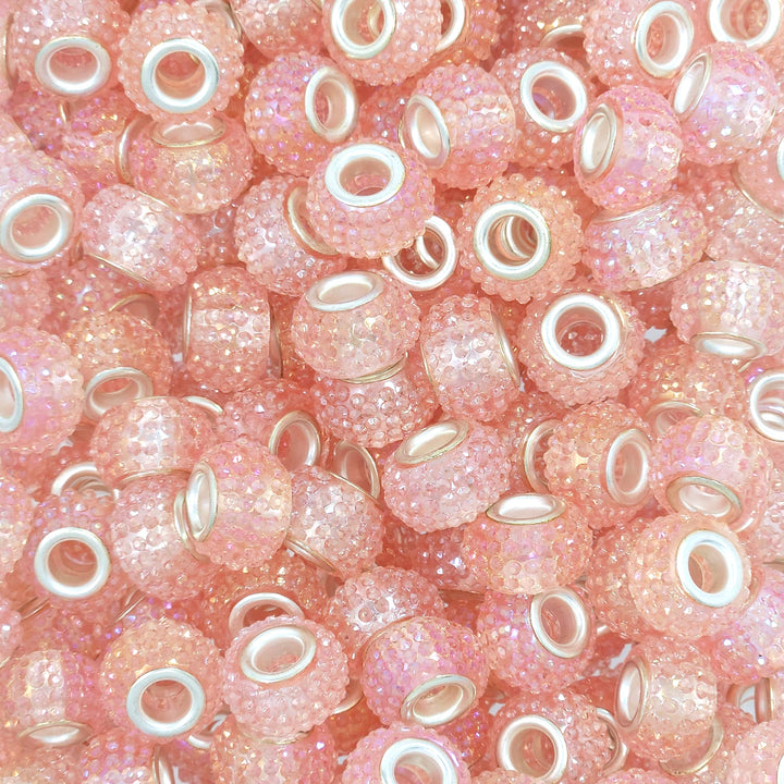 14mm AB Peachy-Pink Rhinestone Acrylic Abacus Spacer Beads (10 beads)