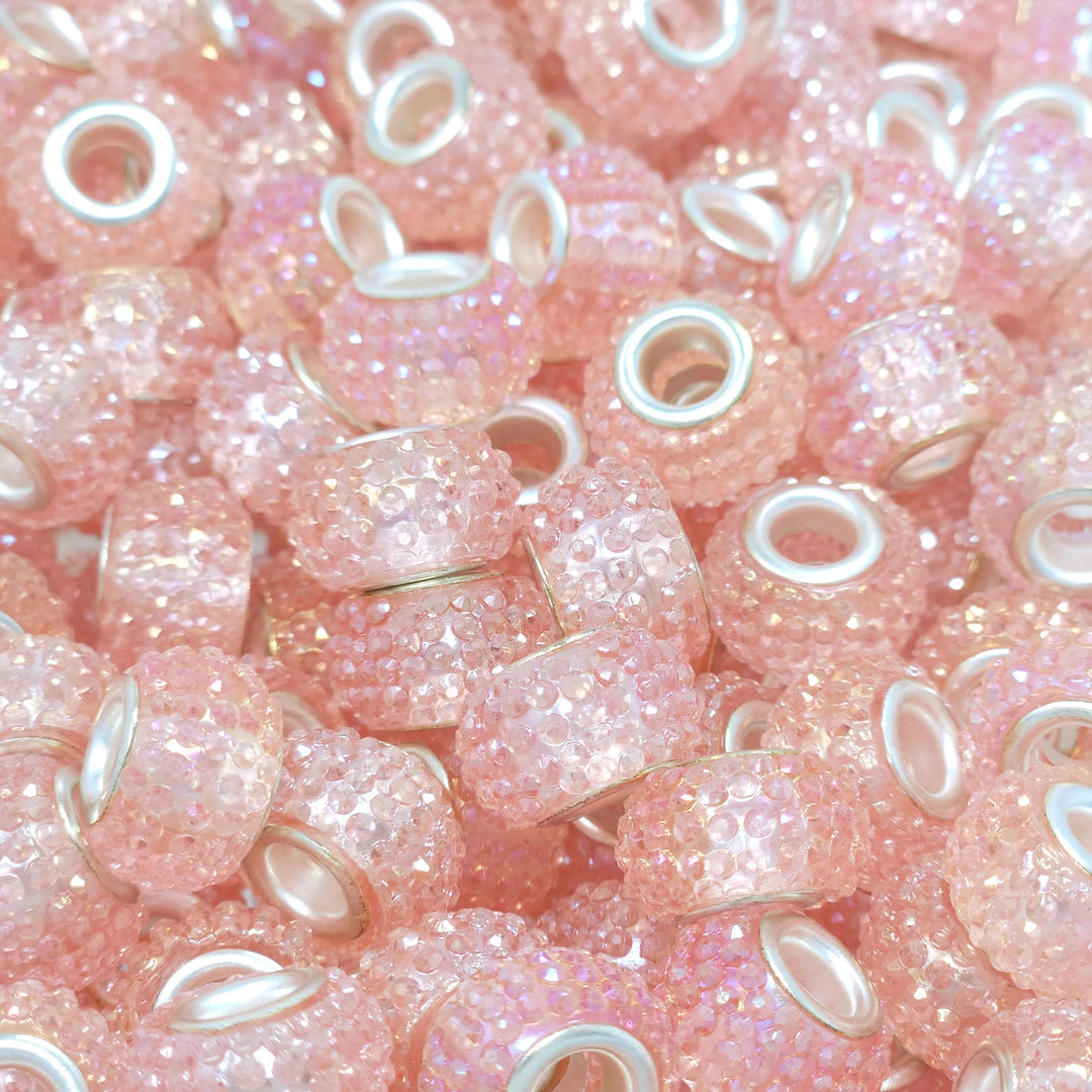 14mm AB Peachy-Pink Rhinestone Acrylic Abacus Spacer Beads (10 beads)