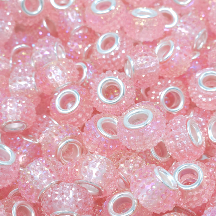 14mm AB Pink Rhinestone Acrylic Abacus Spacer Beads (multipack)