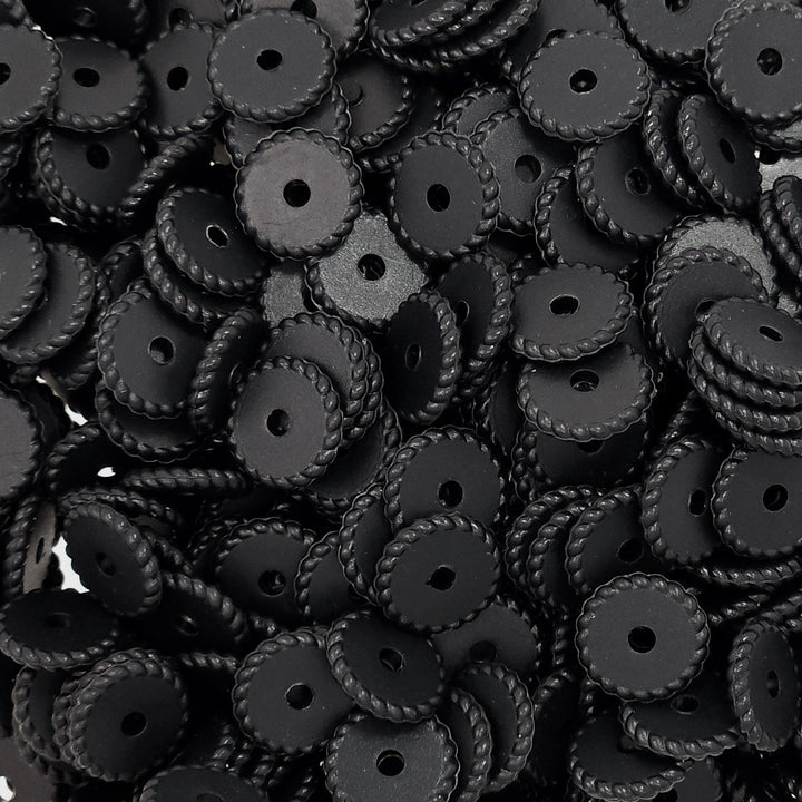 12mm Black Thin Twist Silicone Spacer Beads (multipack)