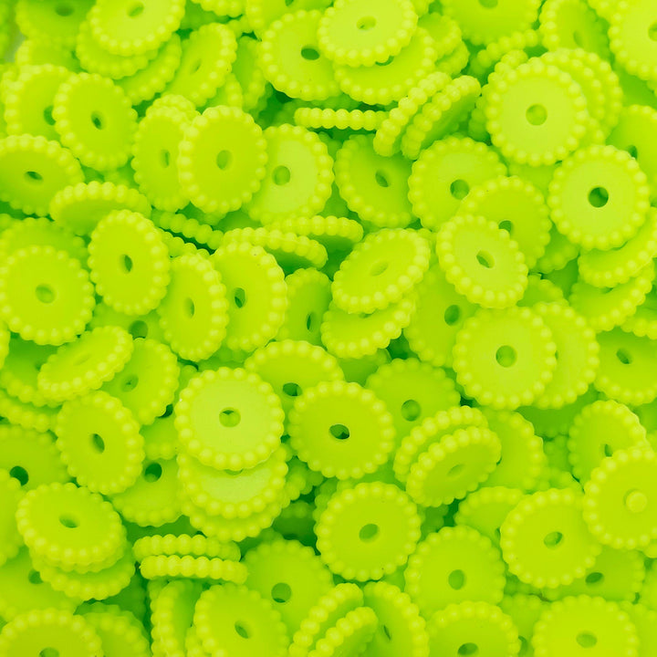 12mm Chartreuse Dots Thin Silicone Spacer Beads (multipack)