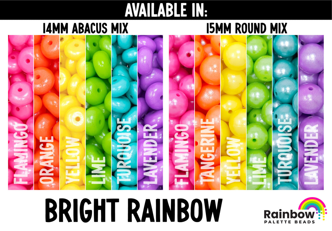 14mm Bright Rainbow Shimmer Pearl Abacus Spacer Silicone Bead Mix (30 beads)