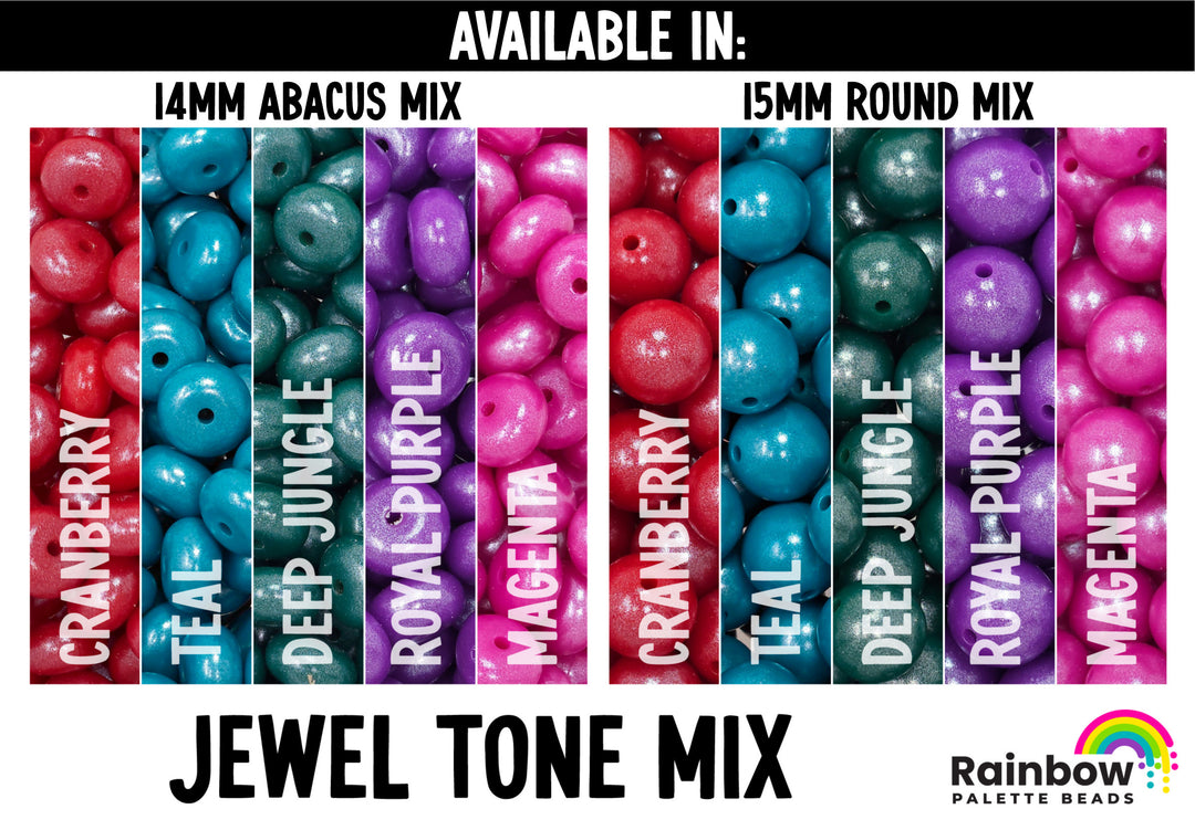 15mm Jewel Tone Shimmer Pearl Silicone Bead Mix (25 beads)