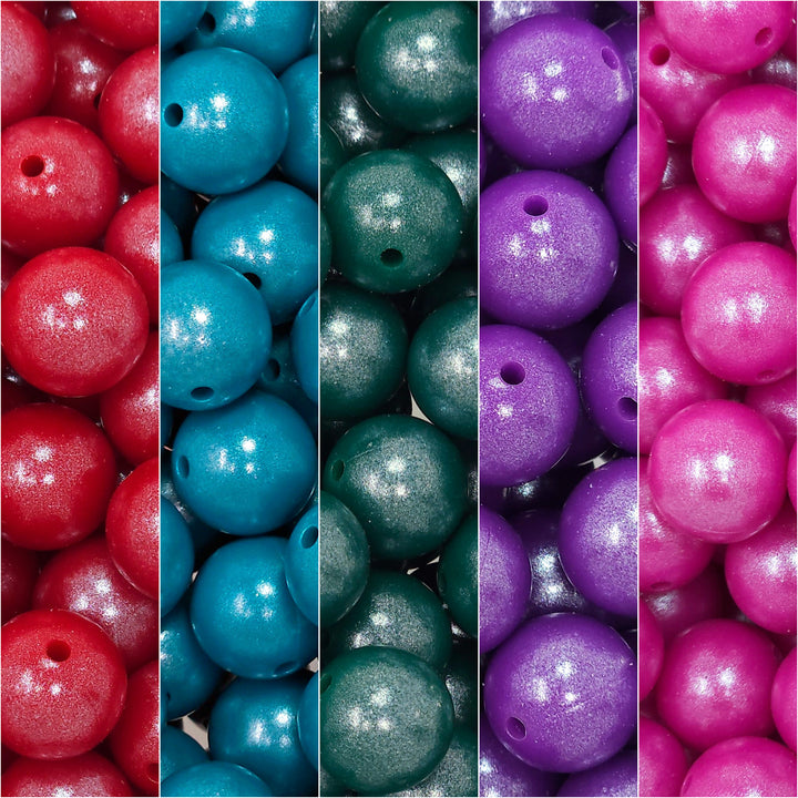 15mm Jewel Tone Shimmer Pearl Silicone Bead Mix (25 beads)