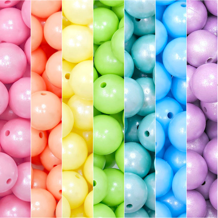 15mm Pastel Rainbow Shimmer Pearl Silicone Bead Mix (35 beads)