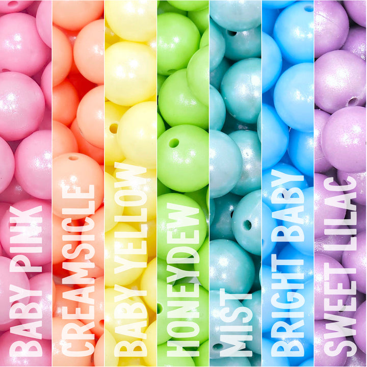 15mm Pastel Rainbow Shimmer Pearl Silicone Bead Mix (35 beads)