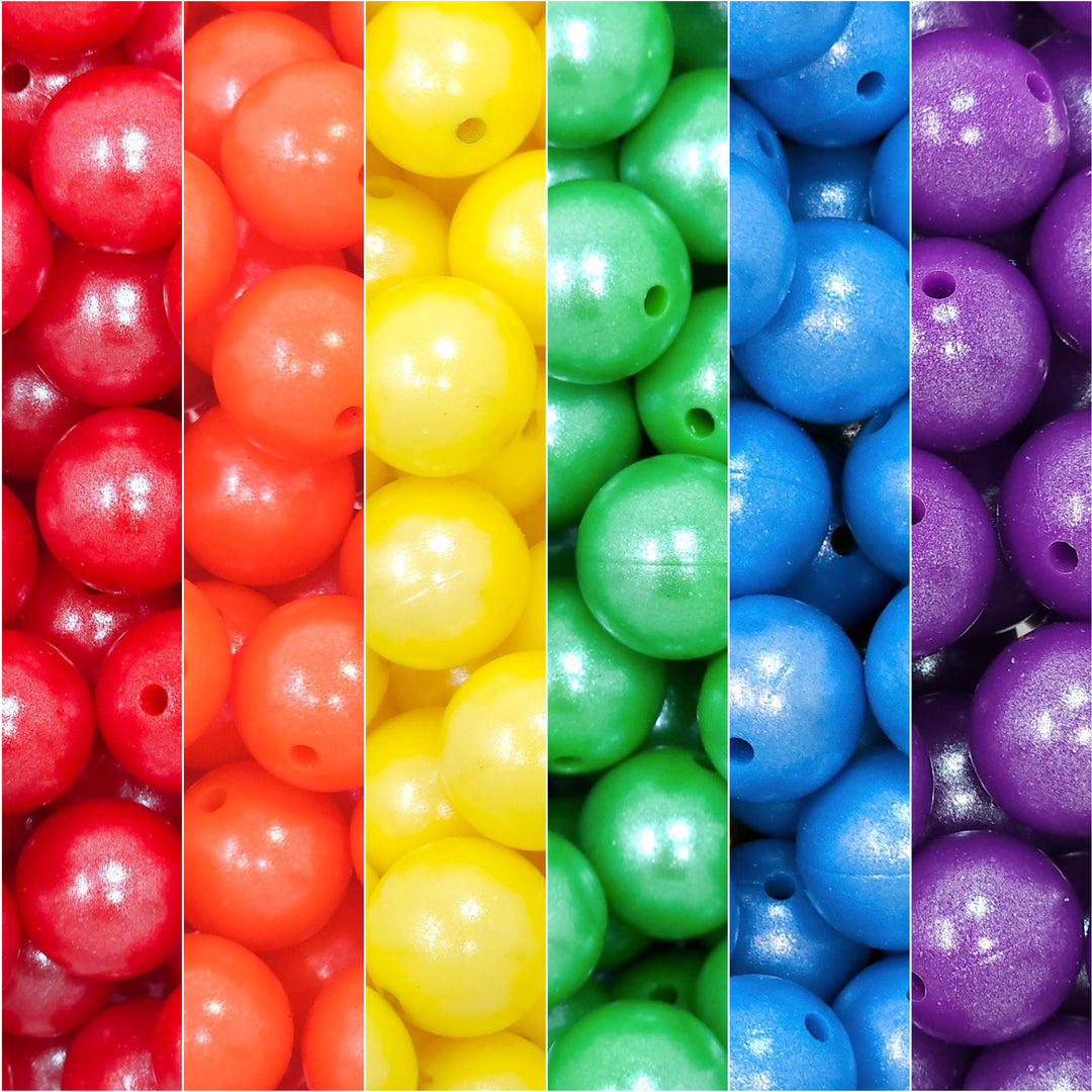 15mm Traditional Rainbow Shimmer Pearl Silicone Bead Mix (30 beads)