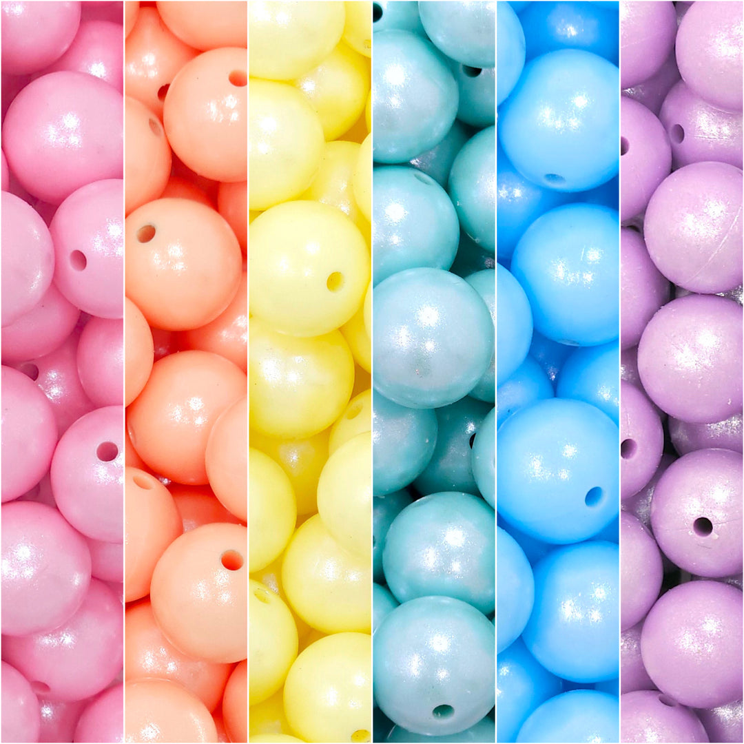 15mm Pastel Rainbow Shimmer Pearl Silicone Bead Mix (30 beads)